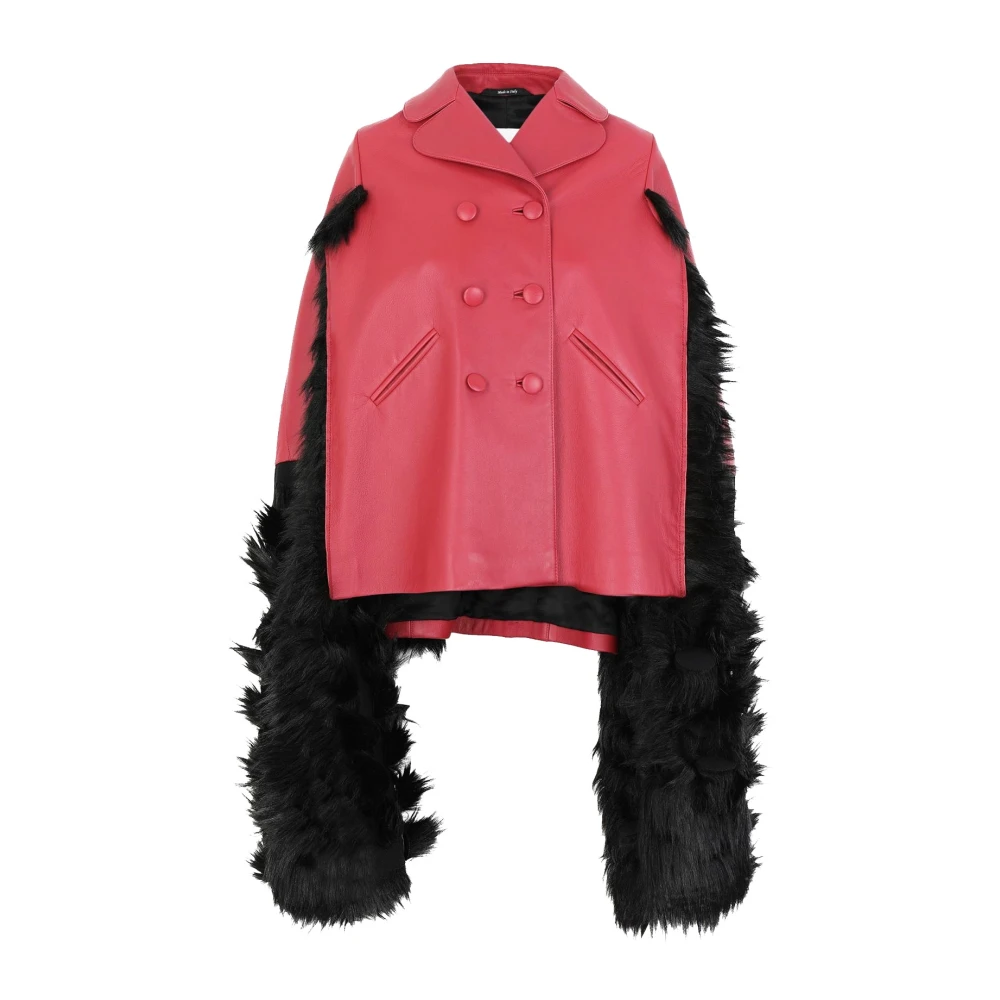 Maison Margiela Women's Red Leather Cape Jacket Ss22 - Leather Jackets - 2XS - Jackets