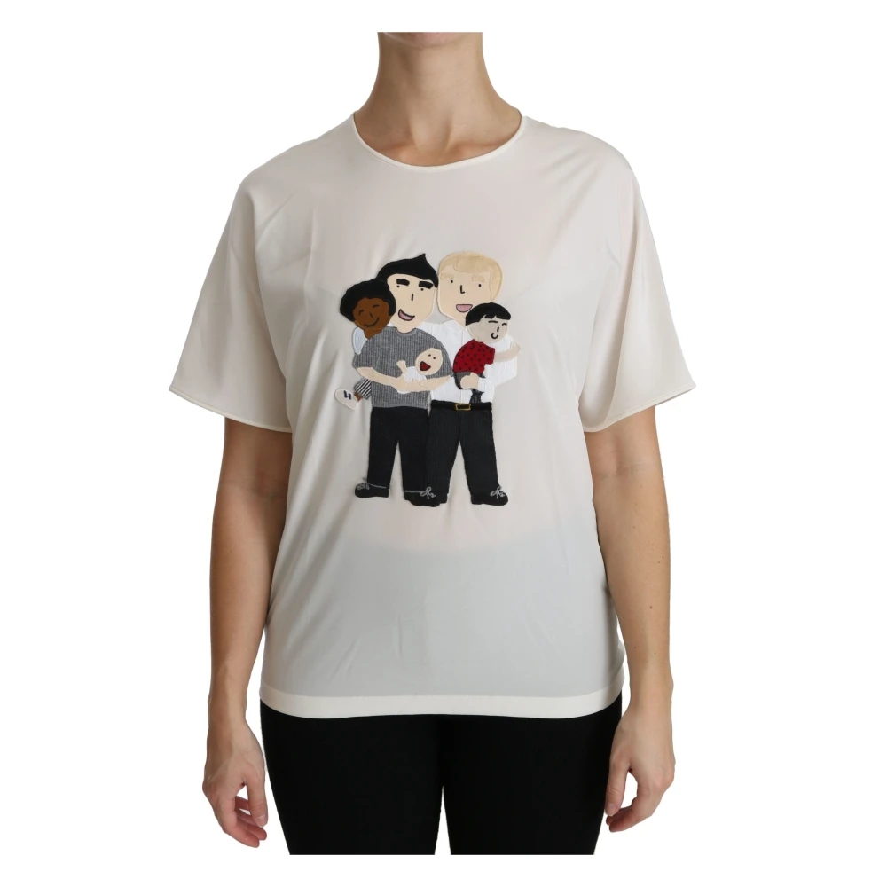 Dolce & Gabbana Women's White Elegant Silk Blend Top With Dgfamily Patch