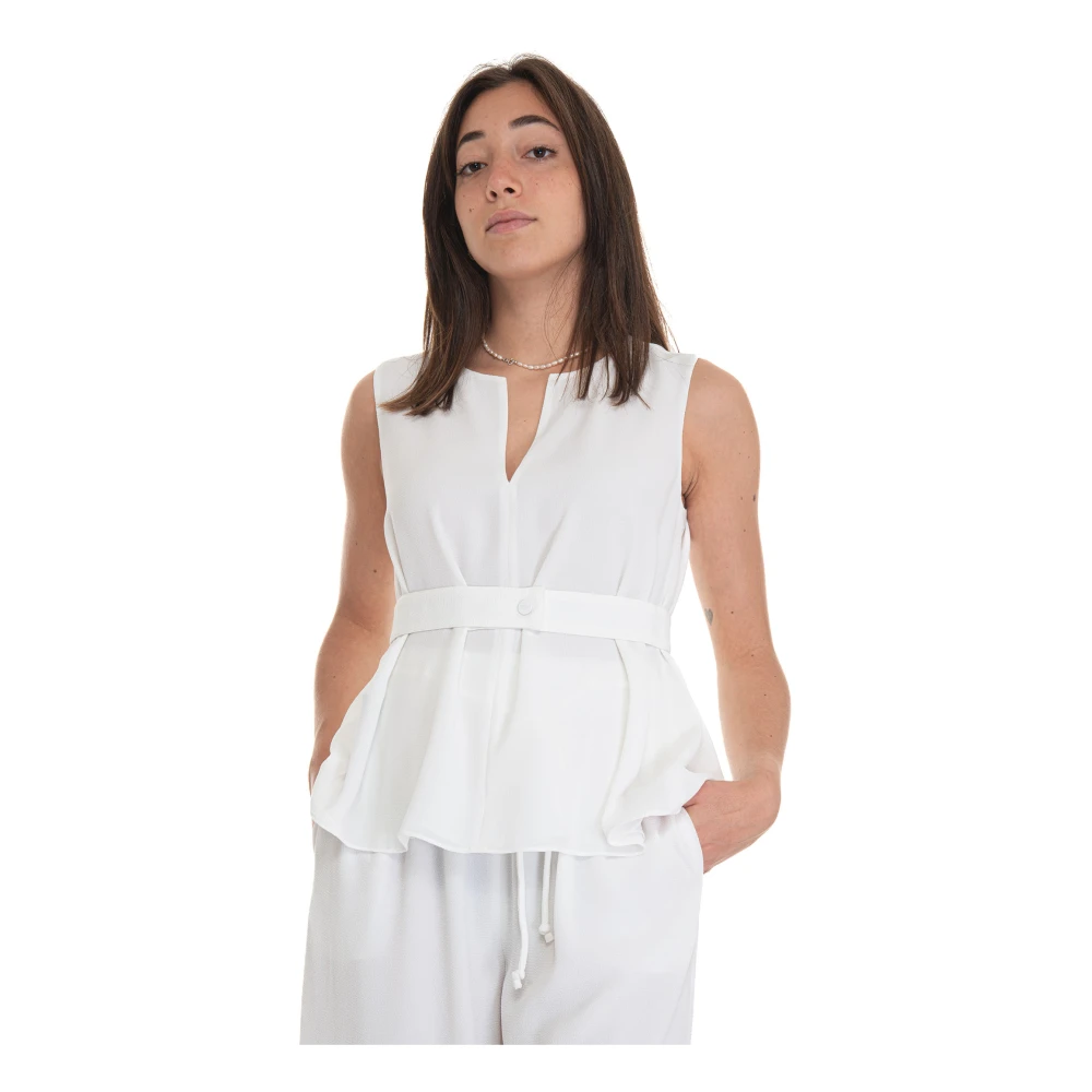 Emporio Armani V-hals Flared Crêpe Riem Top White Dames