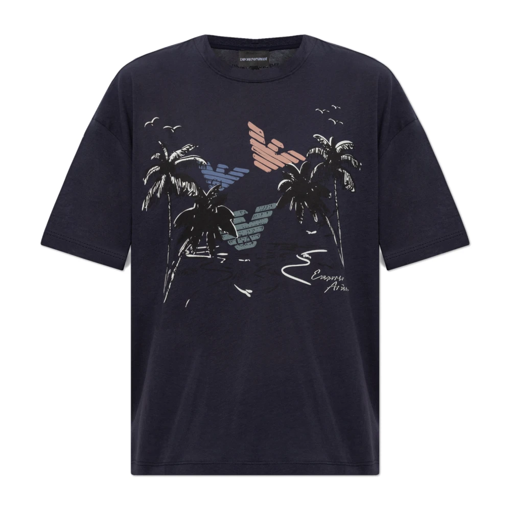 Emporio Armani Donna Blu - T-Shirt Leggera In Jersey Con Stampa Multicolor - Tops - Xs