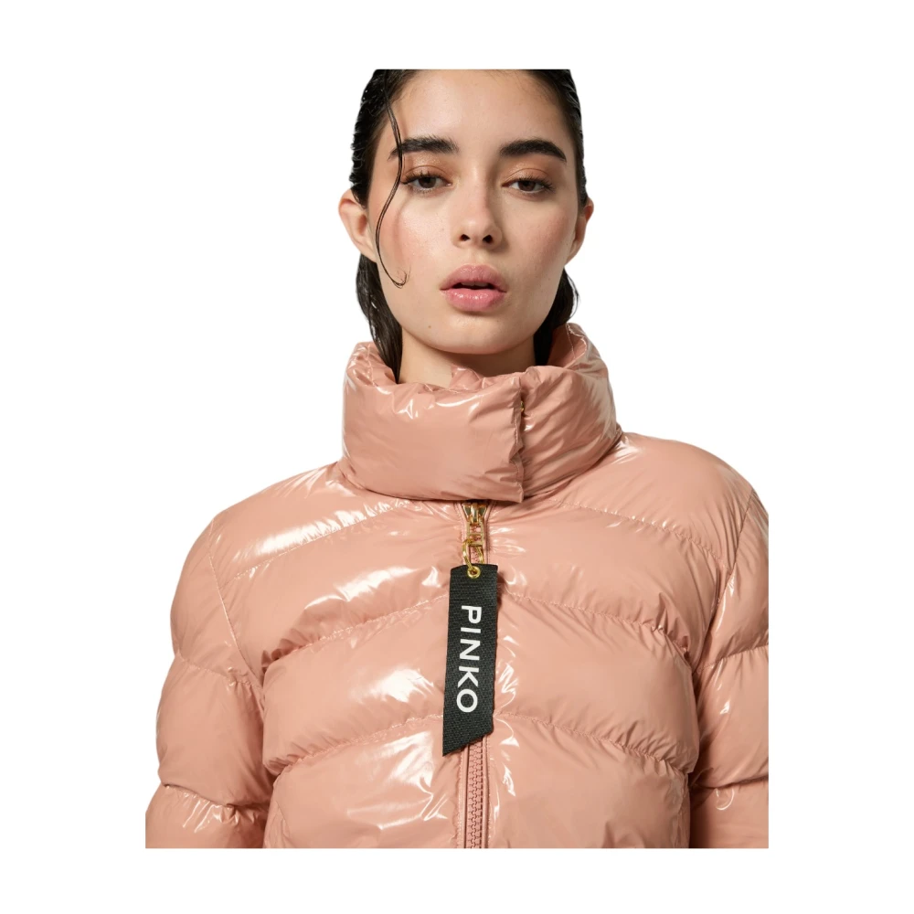 pinko Nylon Patch Caban Jas Brown Dames
