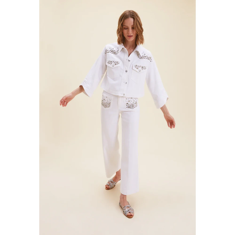 Nenette Studded Flare Broek White Dames