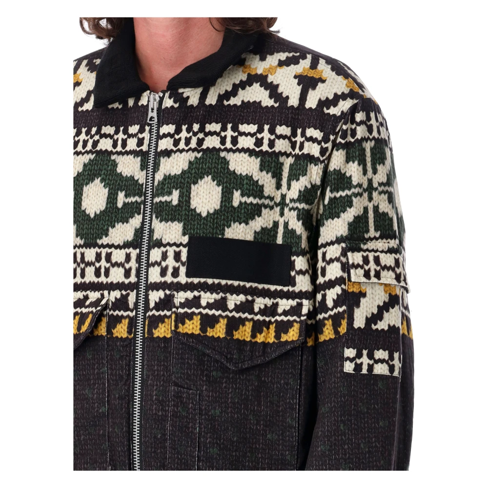 Sacai Gebreid Patroonjack Zwart Groen Multicolor Heren