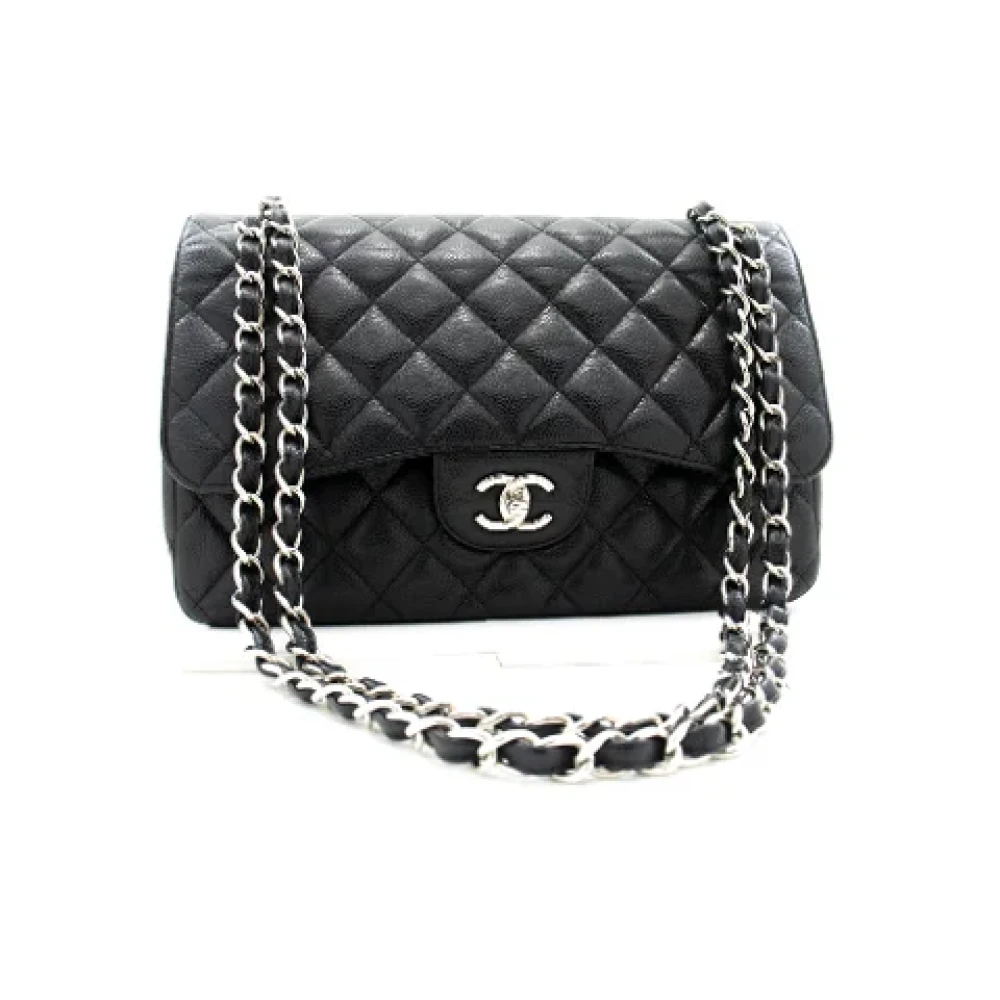 Chanel Vintage Tweedehands Zwarte Leren Chanel Schoudertas Black Dames