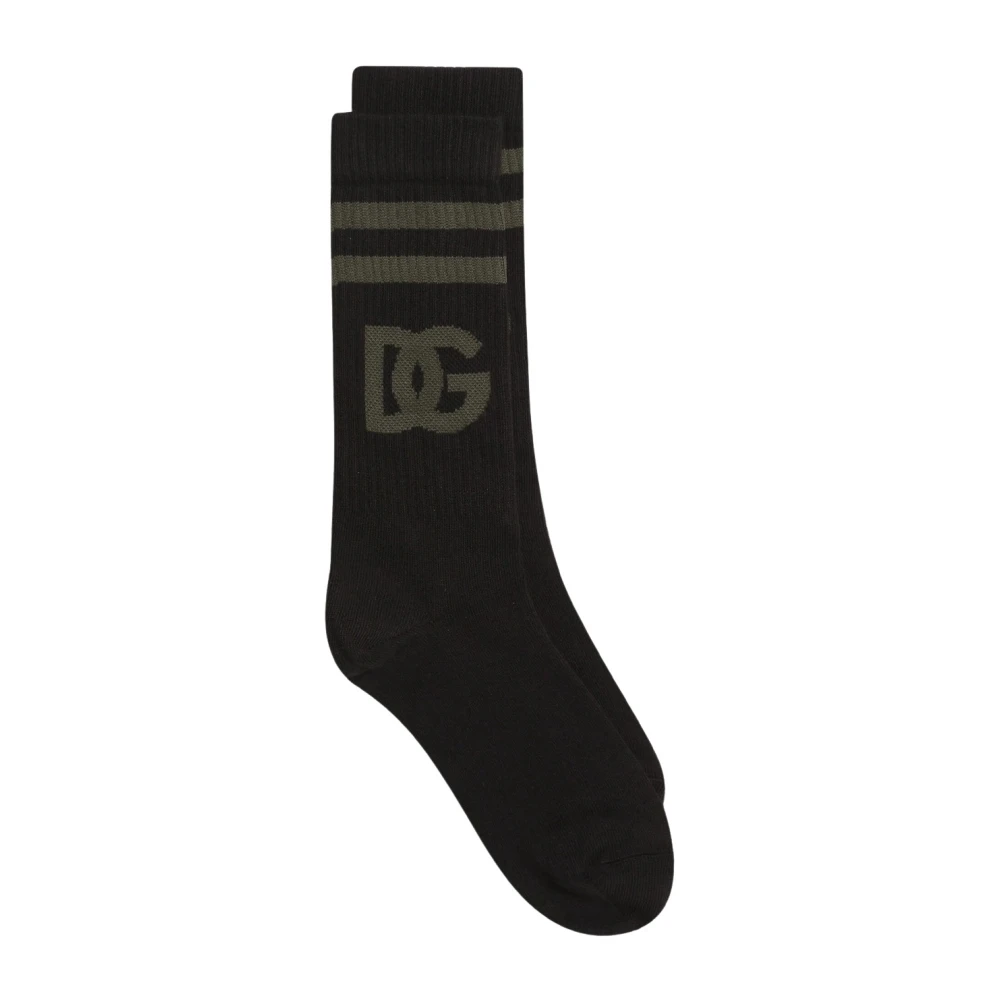 Dolce & Gabbana Black Socks, Male, M, Cotton Socks With Dg Jacquard Logo