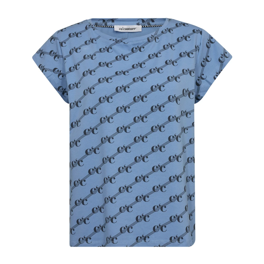 Co'Couture Logo Print Tee Pale Blue Dames