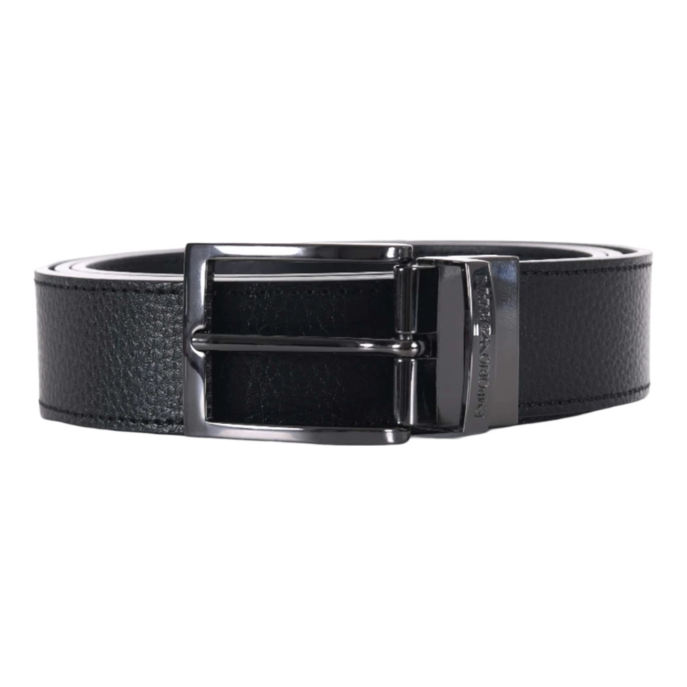 Emporio Armani Omkeerbare Leren Riem Zwart Gunmetal Gesp Black Heren