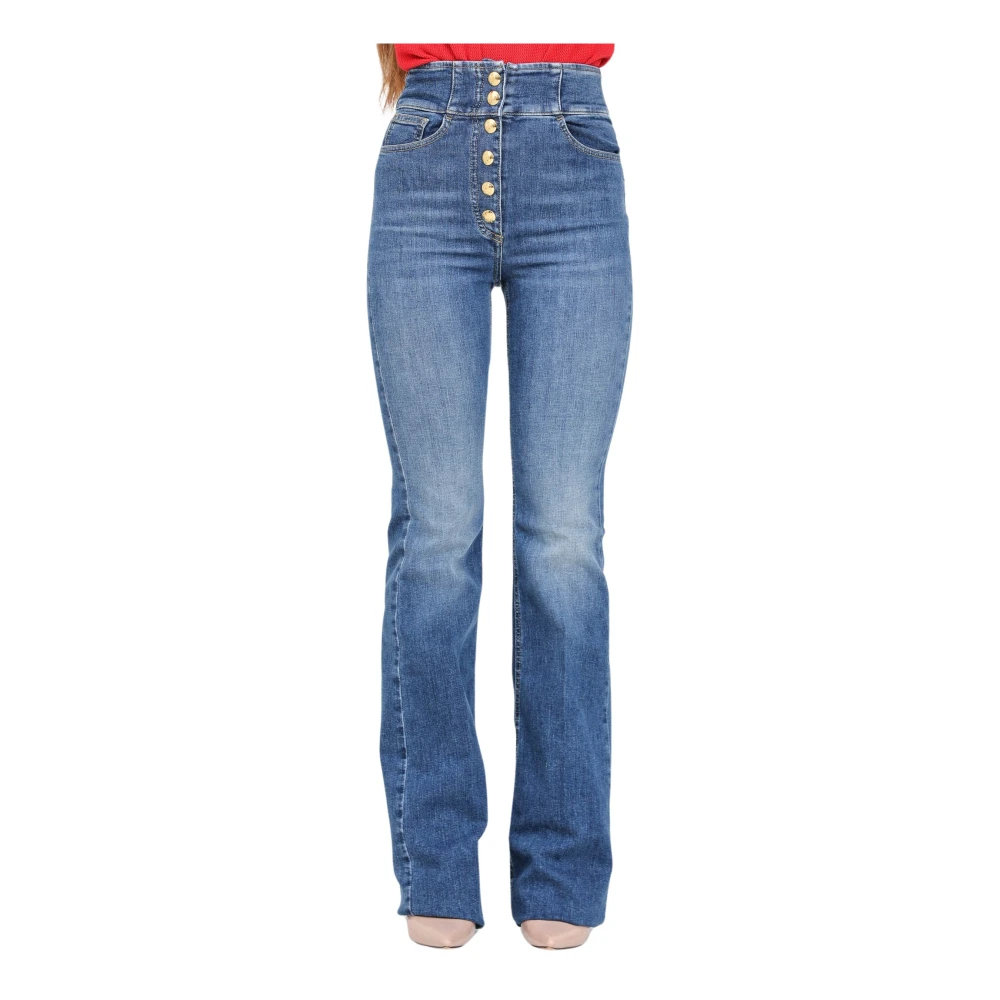 Elisabetta Franchi Flared Denim Jeans met Nautische Knopen Blue Dames