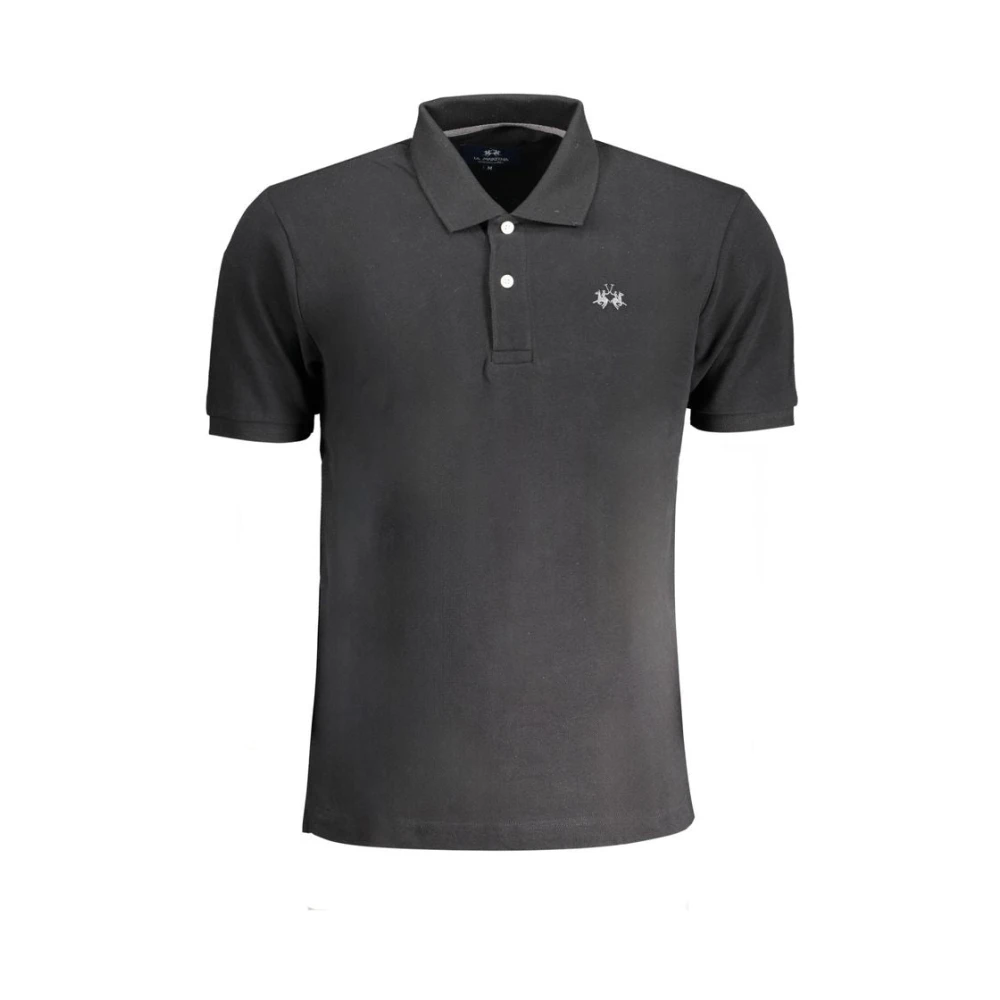 LA MARTINA Zwart Katoenen Poloshirt met Borduurwerk Black Heren