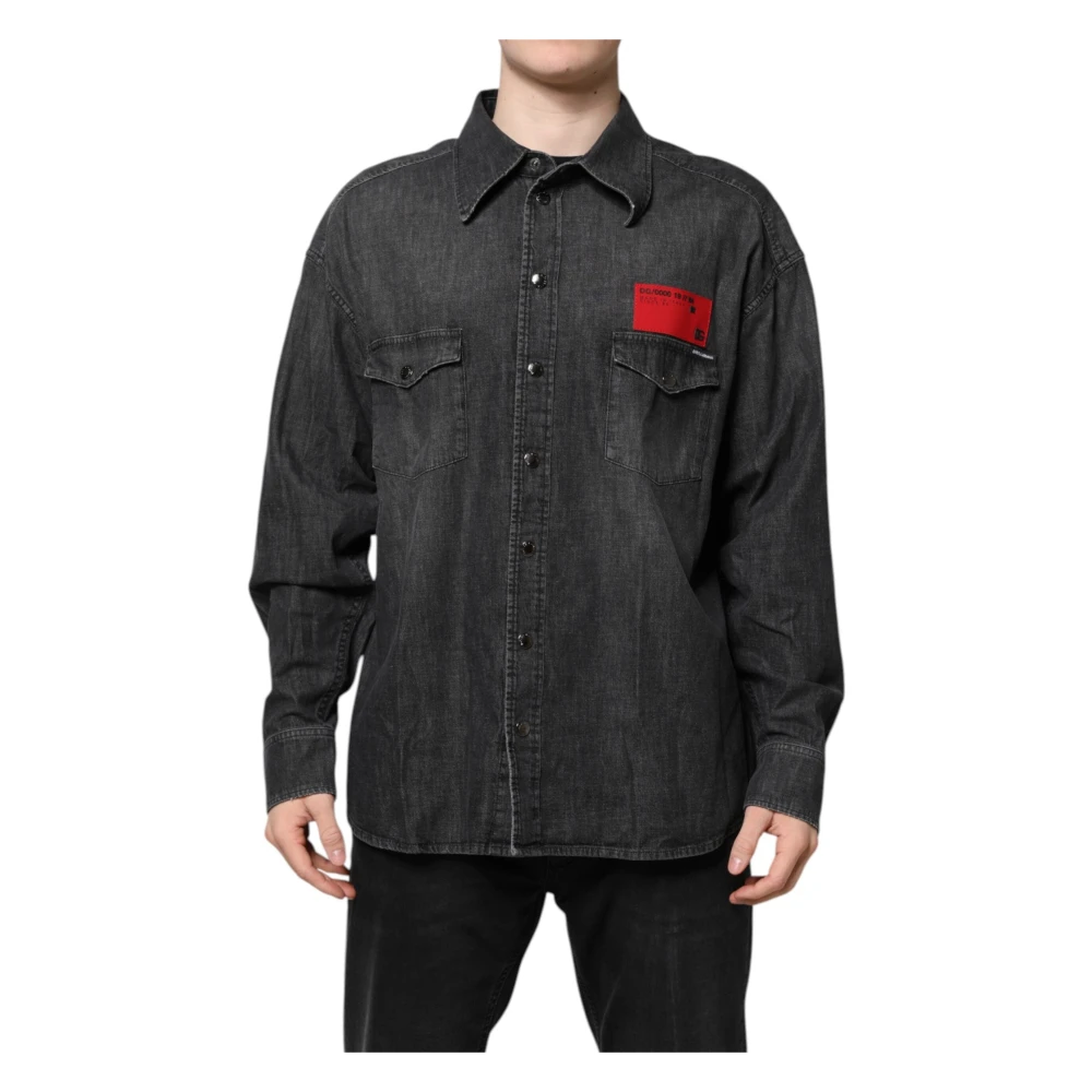 Dolce & Gabbana Men's Gray Long Sleeve Button-Down Denim Shirt