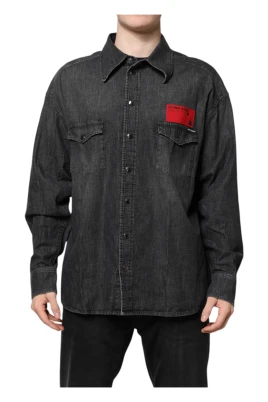 Långärmad denimskjorta med knappar