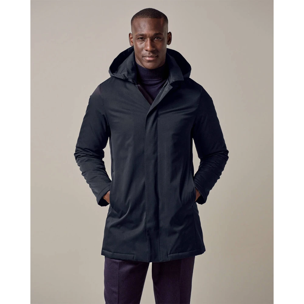 Profuomo Regenjas Lang Marineblauw Blue Heren