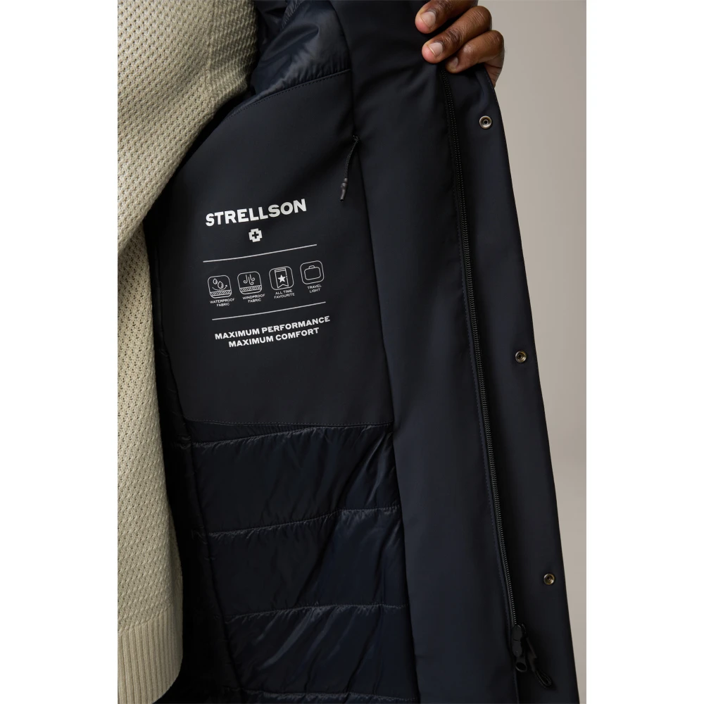 Strellson Heren winterjas met afneembare nepbont kraag Blue Heren