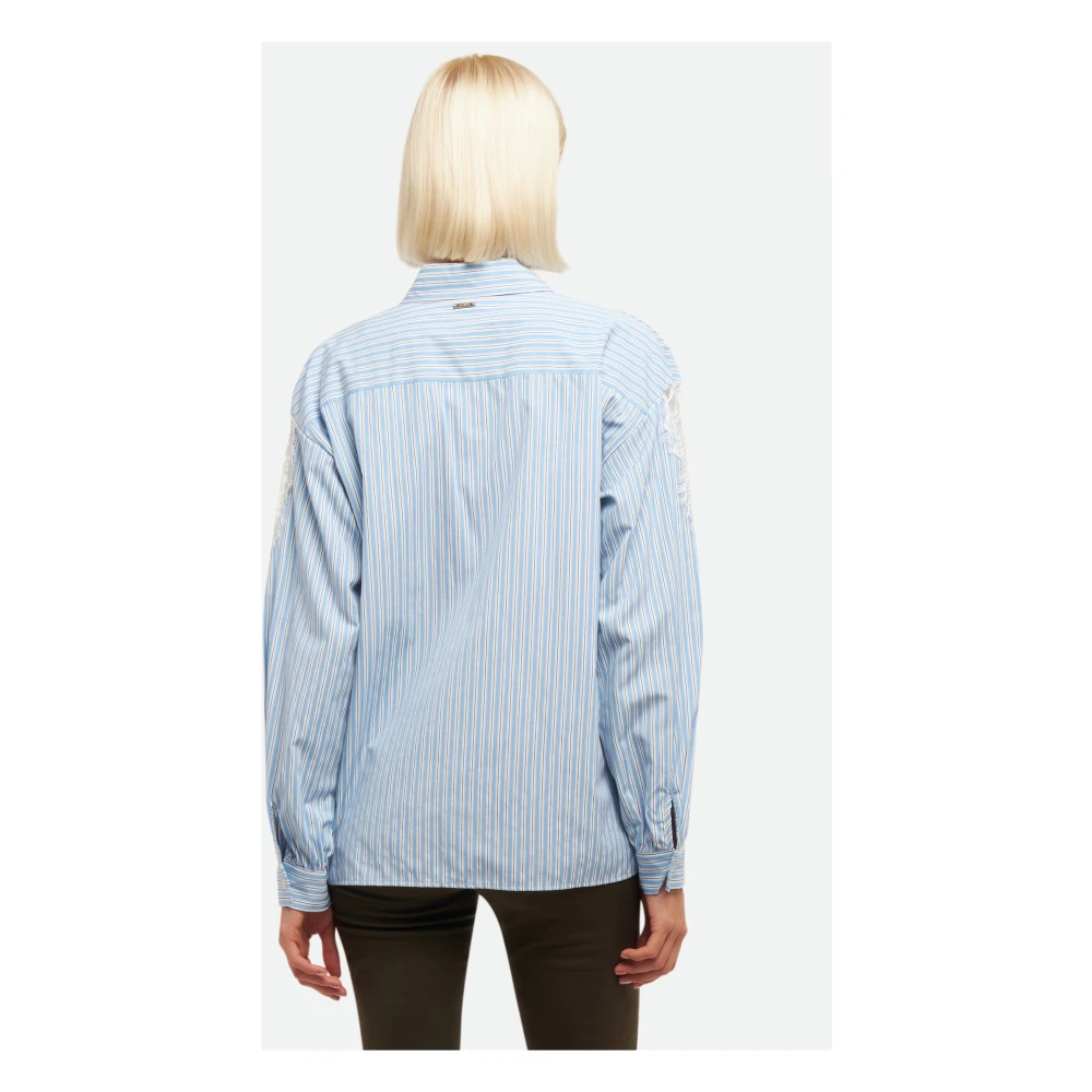 Liu Jo Blauw Gestreepte Shirt met Kant Details Blue Dames
