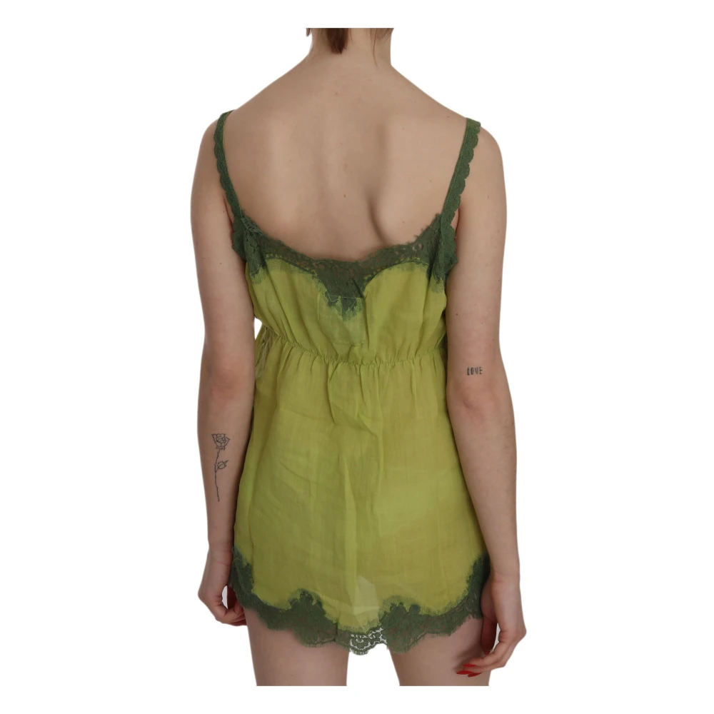 Pink Memories Groene Kant Tank Top Green Dames