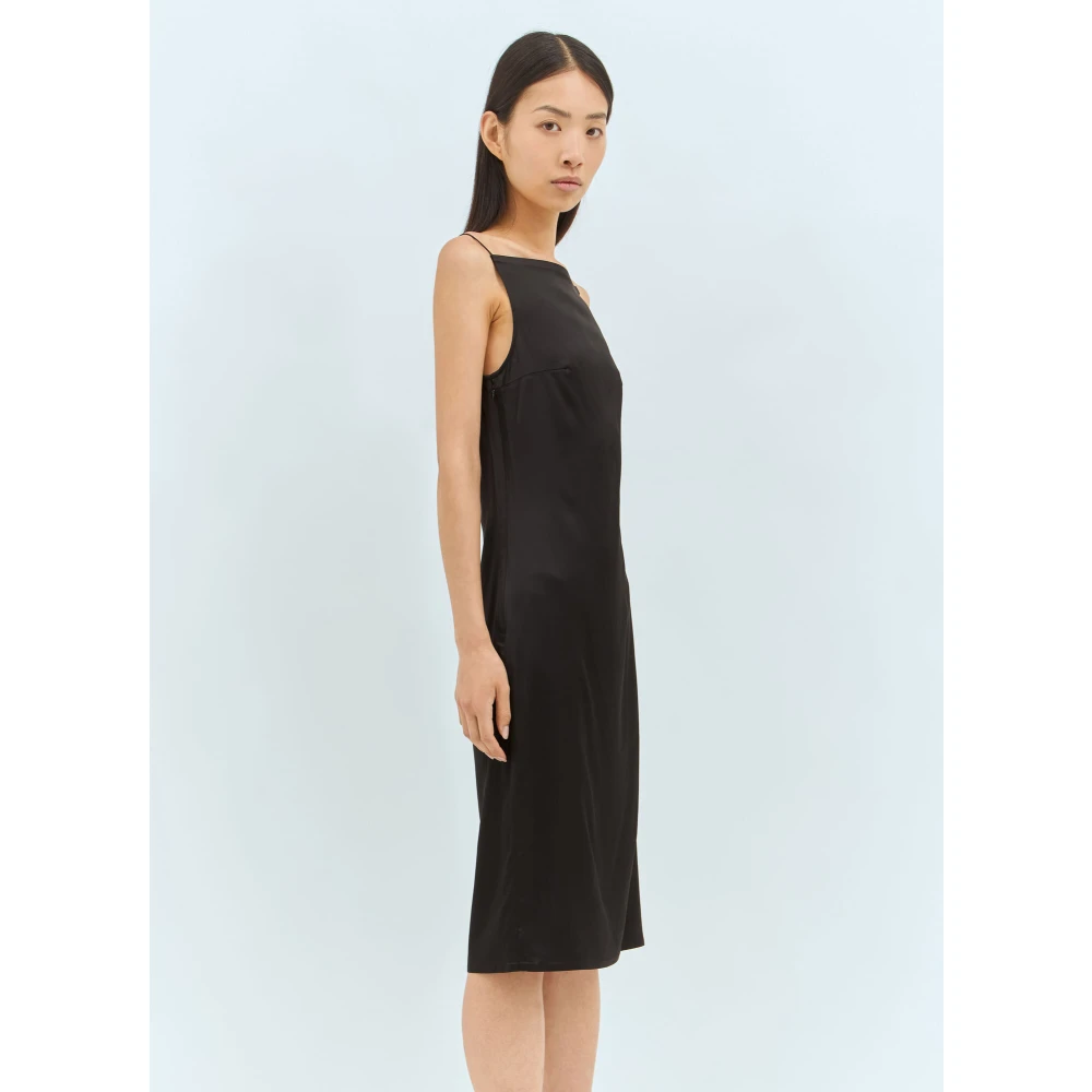 Jacquemus Satin Midi Jurk met Open Zijkanten Black Dames