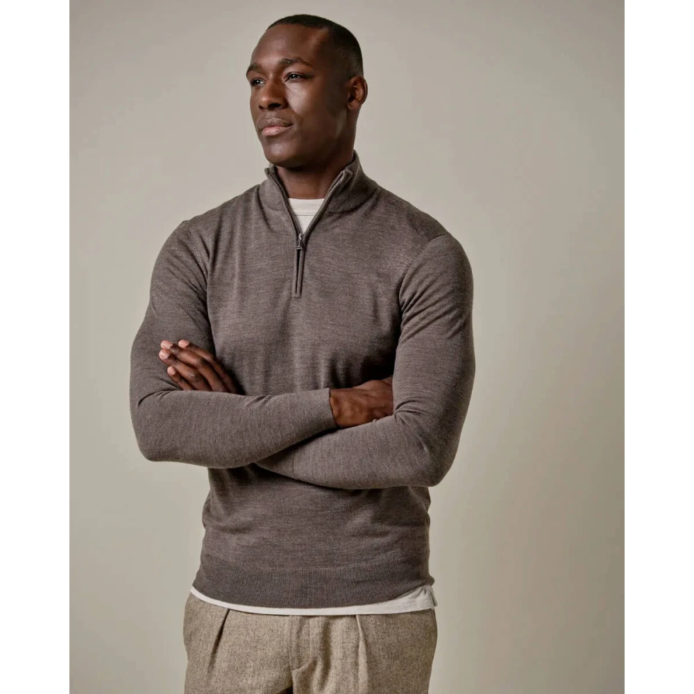 Profuomo Half Zip Bruin Pullover Sweater Brown Heren