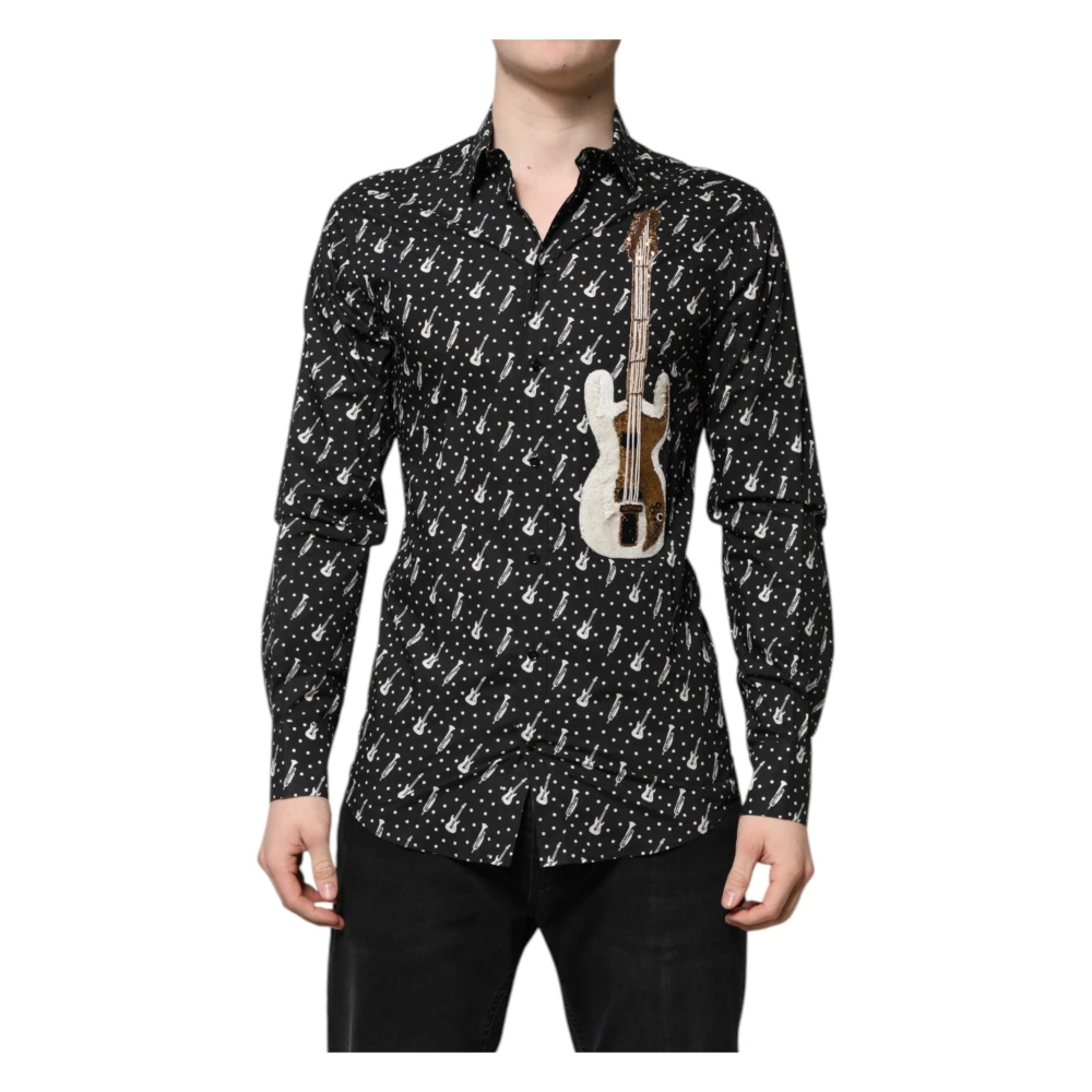 Dolce & Gabbana Men's Multicolor Casual Shirts, Xs, Gold Instrut Embellished Shirt
