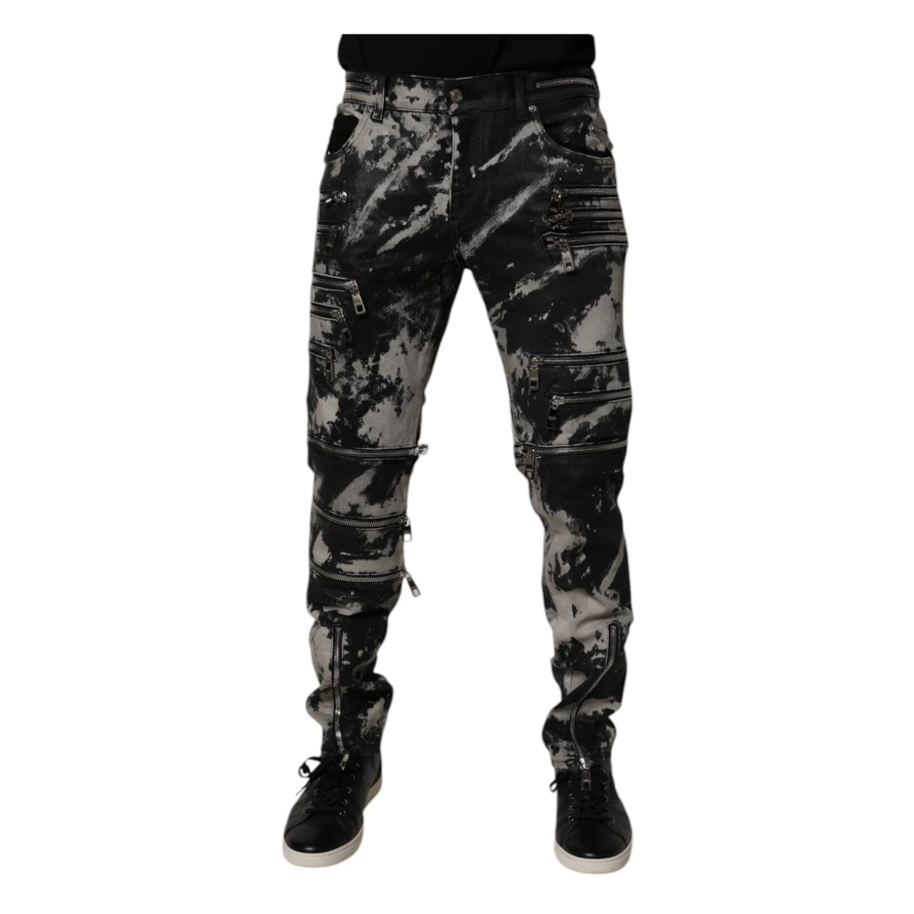 Dolce & Gabbana Men's Black Tie Dye Skinny Zip Jeans - Slim Fit Jeans - L - Jeans