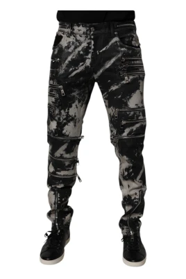 Svarta Skinny Jeans med Tie Dye-mönster och Dragkedja