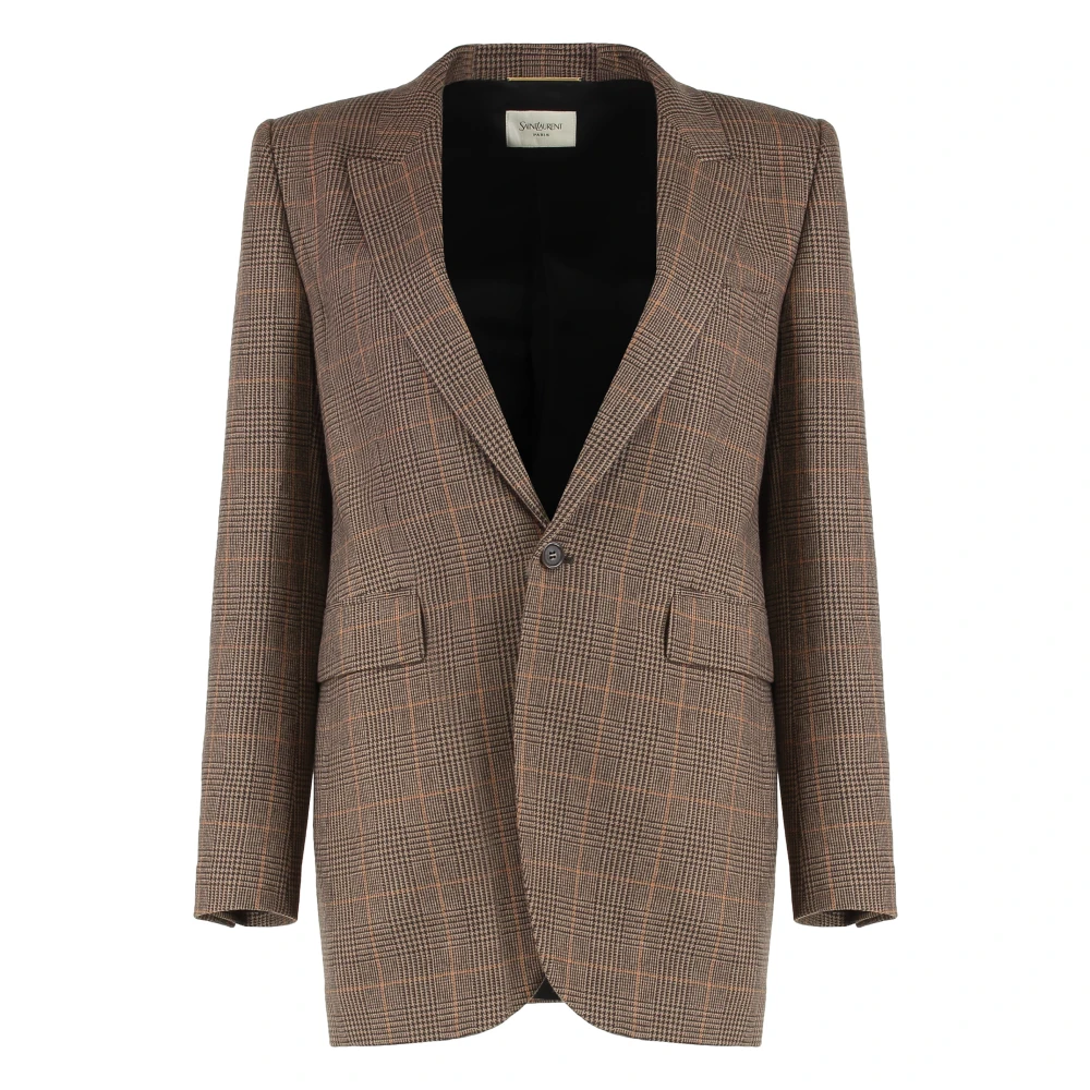 Saint Laurent Women's Brown Prince Of Wales Wool Jacket