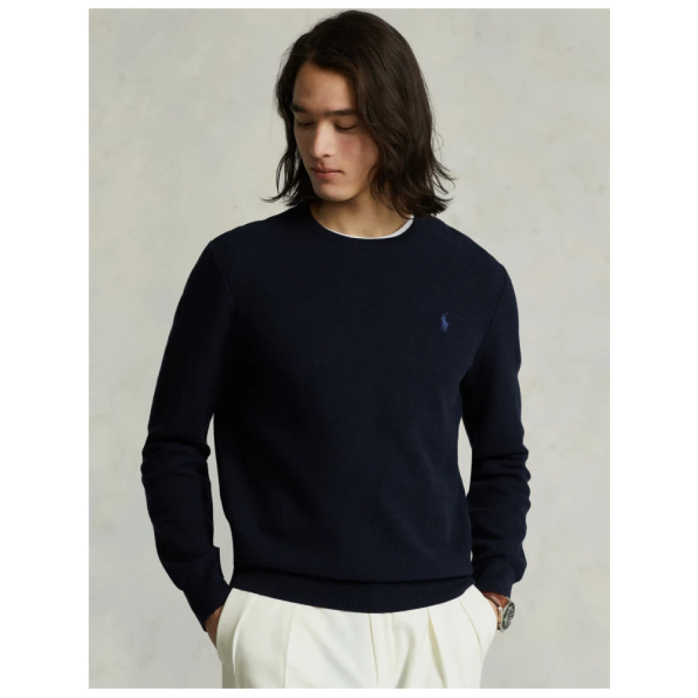 Polo Ralph Lauren Navy Heather Pima Katoenen Ronde Hals Trui Blue Heren
