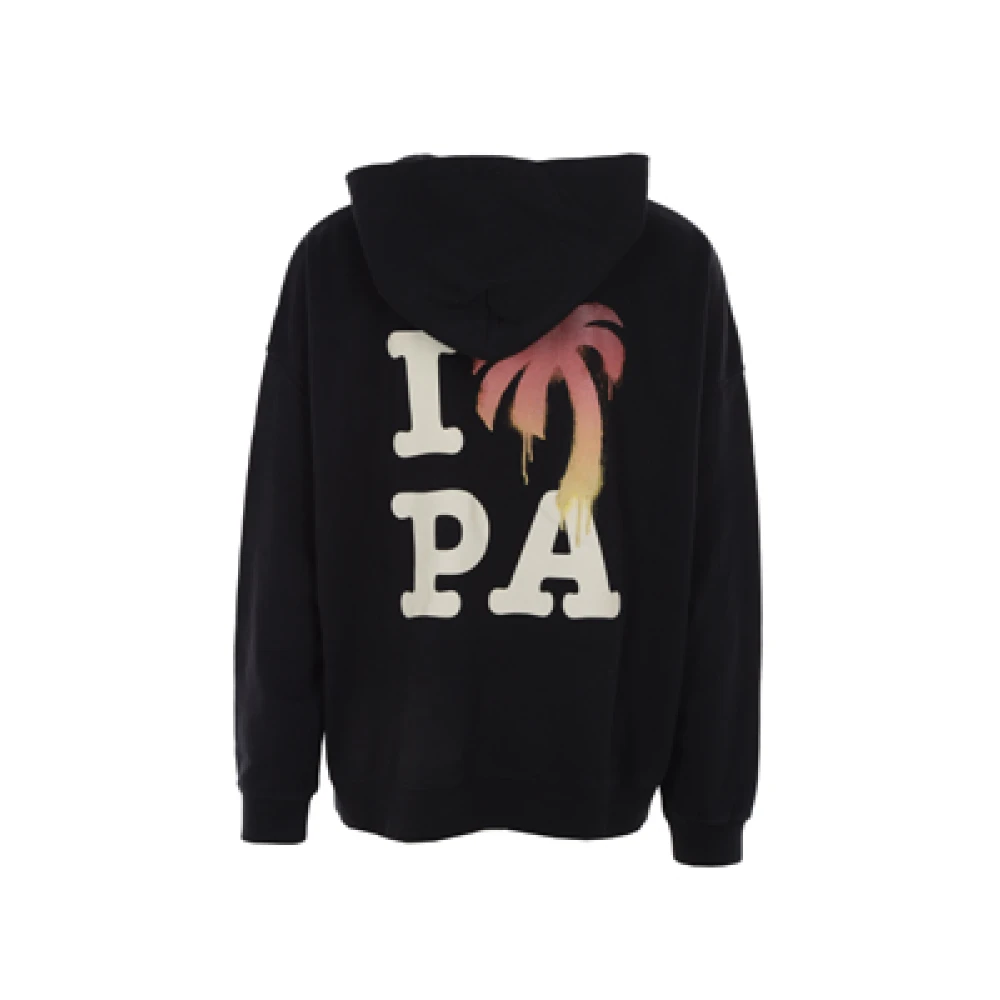 Palm Angels Zwarte Katoenen Jersey Hoodie met I Love PA Print Black Heren