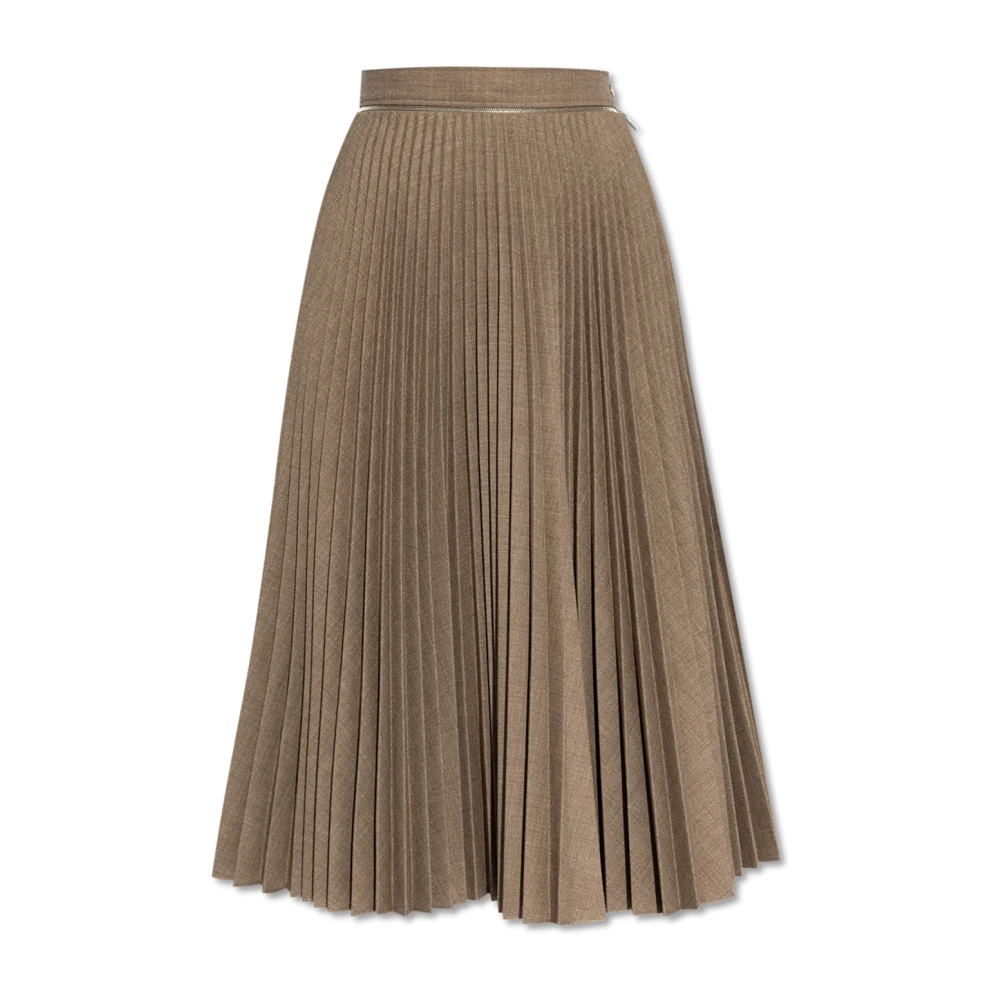 Burberry Bruine Wol Geplooide Midi Rok Brown Dames