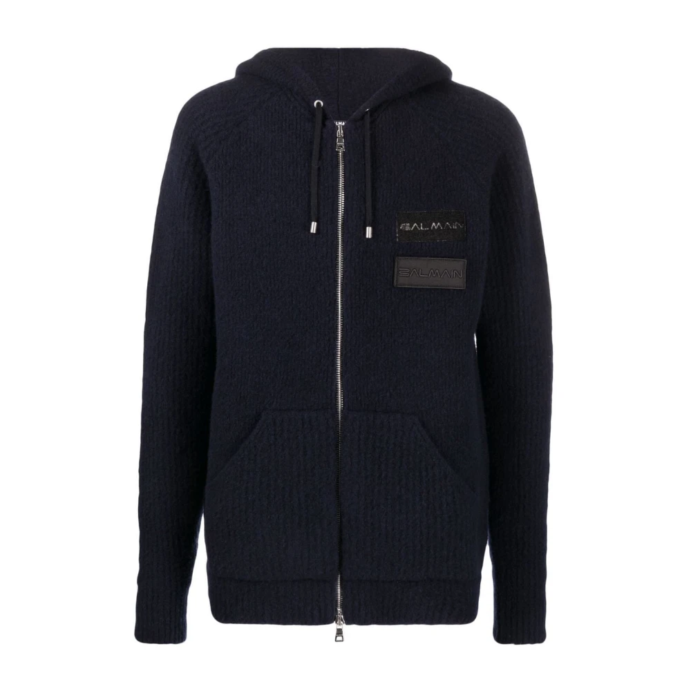 Balmain Blå Cashmere Hoodie Blue, Herr