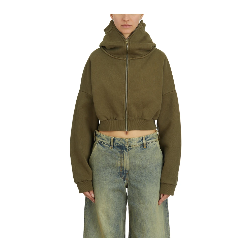Entire Studios Cropped Militaire Zip Hoodie Green Dames