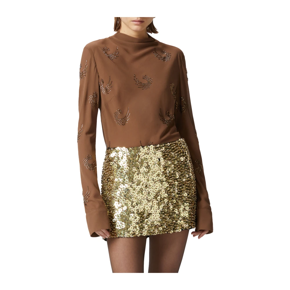 pinko Bruine Georgette Blouse met Strass Brown Dames