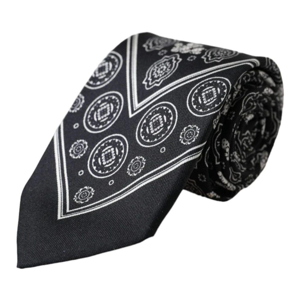 Dolce & Gabbana Men's Black Ties, One Size, Patterned Silk Tie With Logo