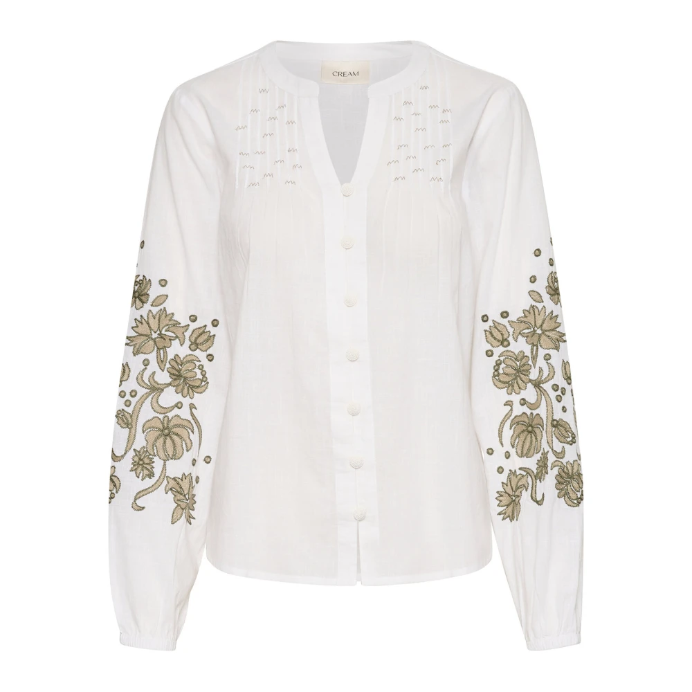 Cream Geborduurde Blouse Sneeuwwit White Dames