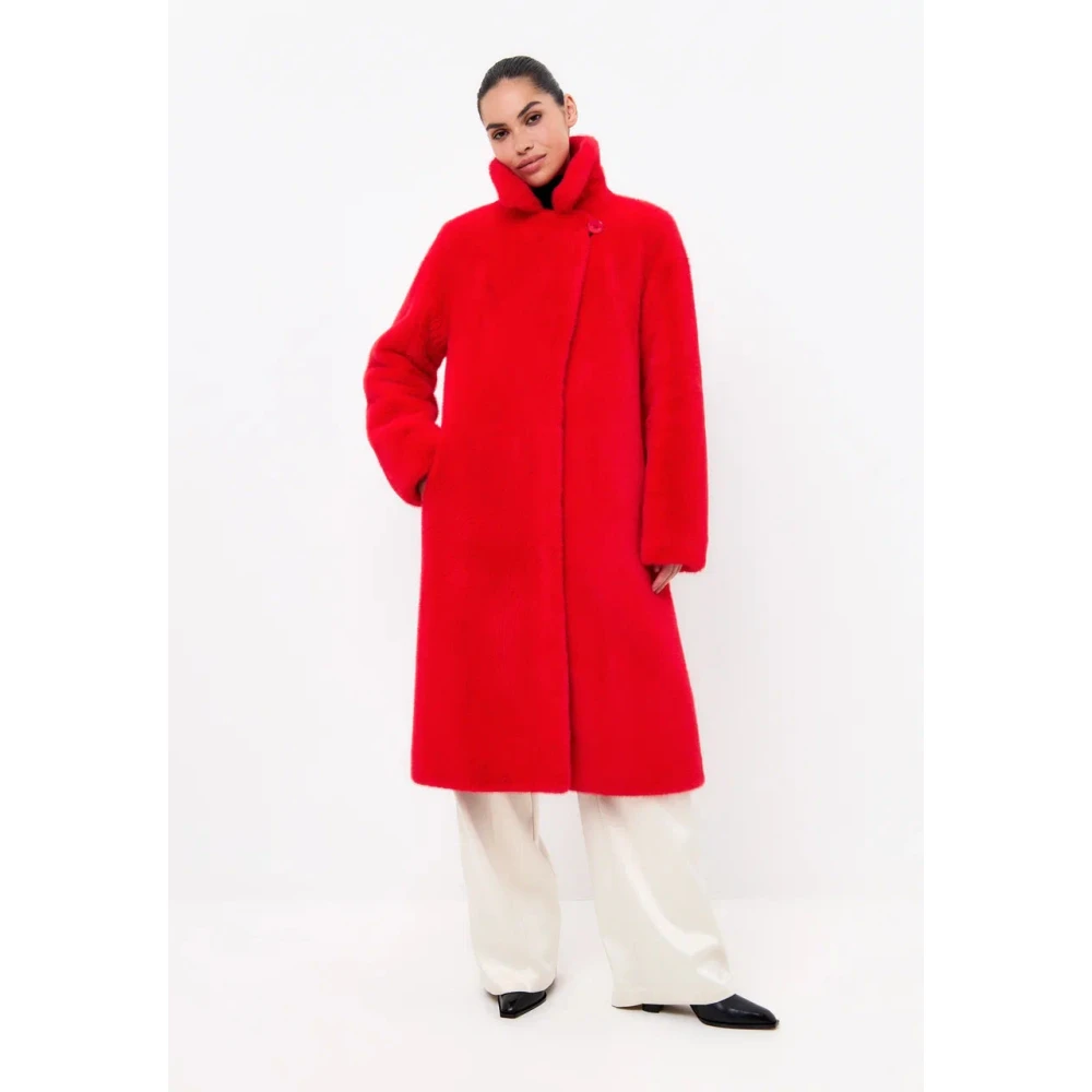 Cesare Gaspari Deluxe Lange Achterprint Jas Liefhebbers Rood Red Dames