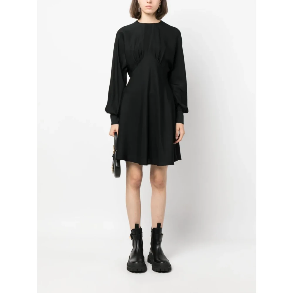 Moschino Zwarte Satijnen Jurk met Ballonmouwen Black Dames
