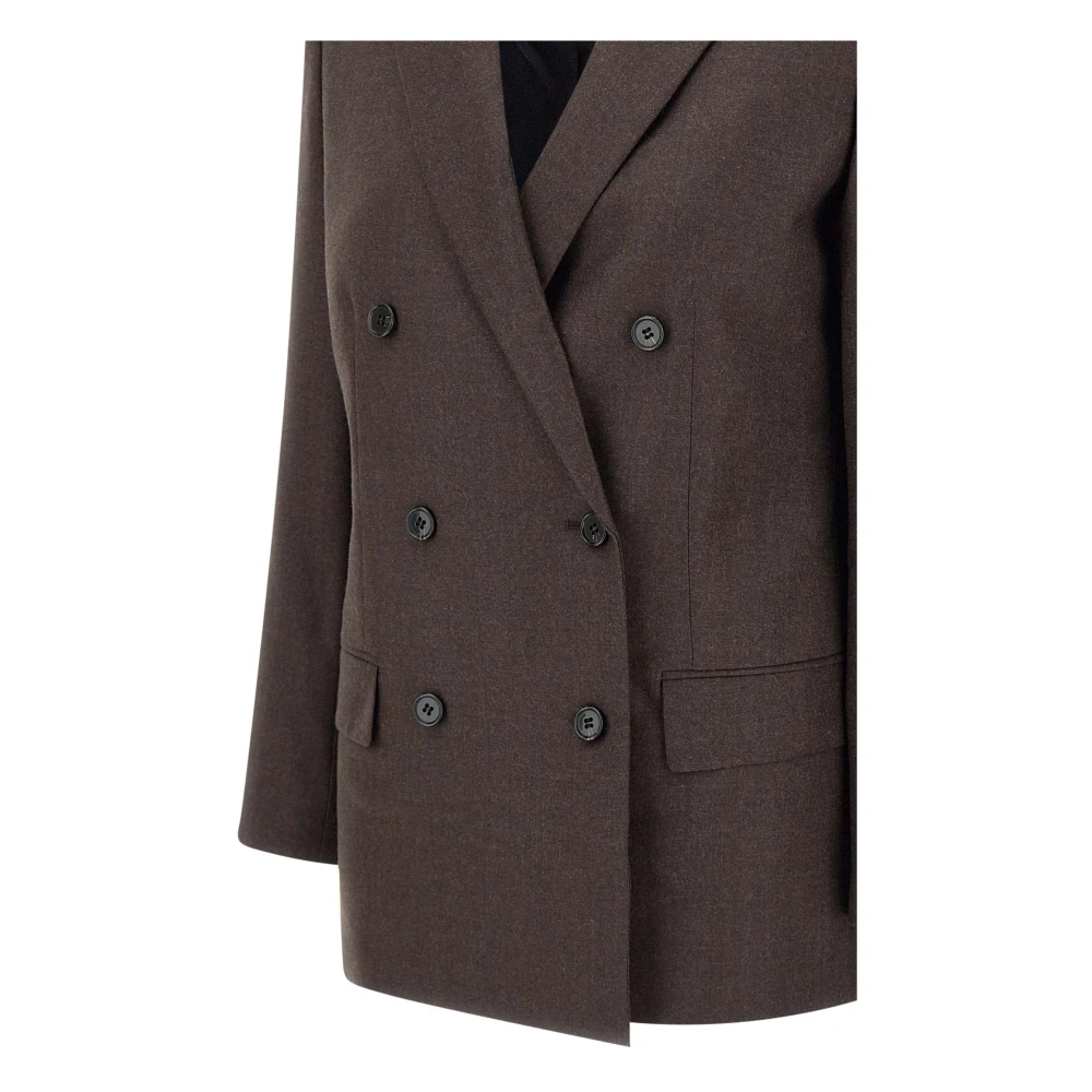 Theory Bruine Wol Boxy Double-Breasted Blazer Brown Dames