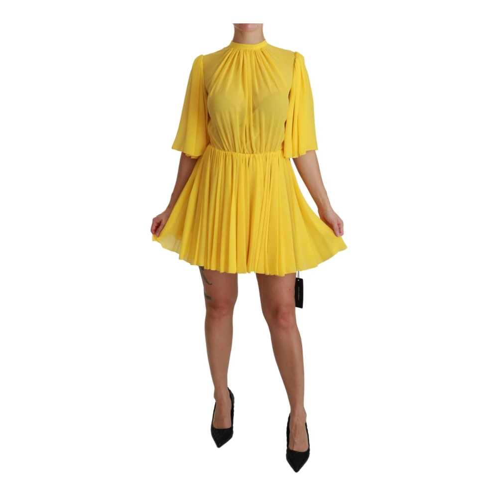Dolce & Gabbana Women's Yellow Silk Pleated A-Line Mini Dress