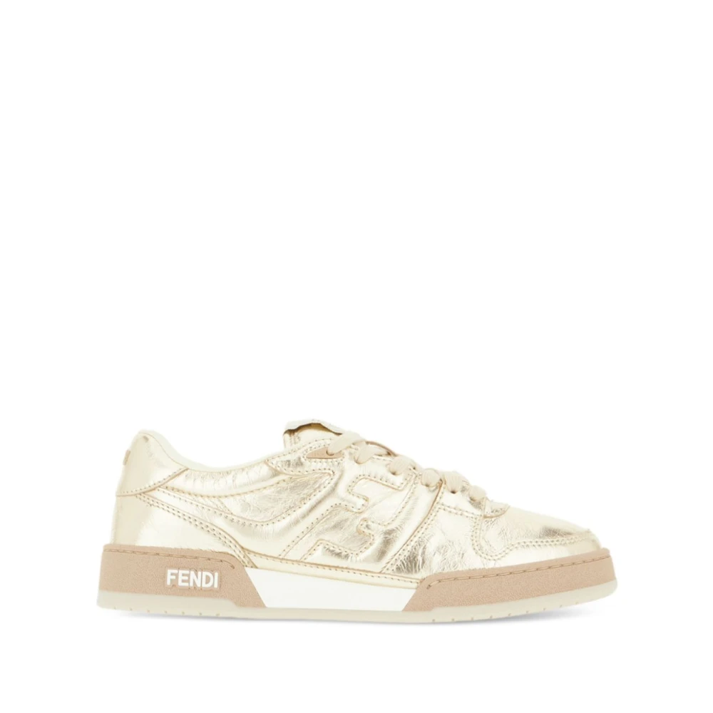 Fendi Gouden Sneakers met Veters en Logo Dames Schoenen Geel