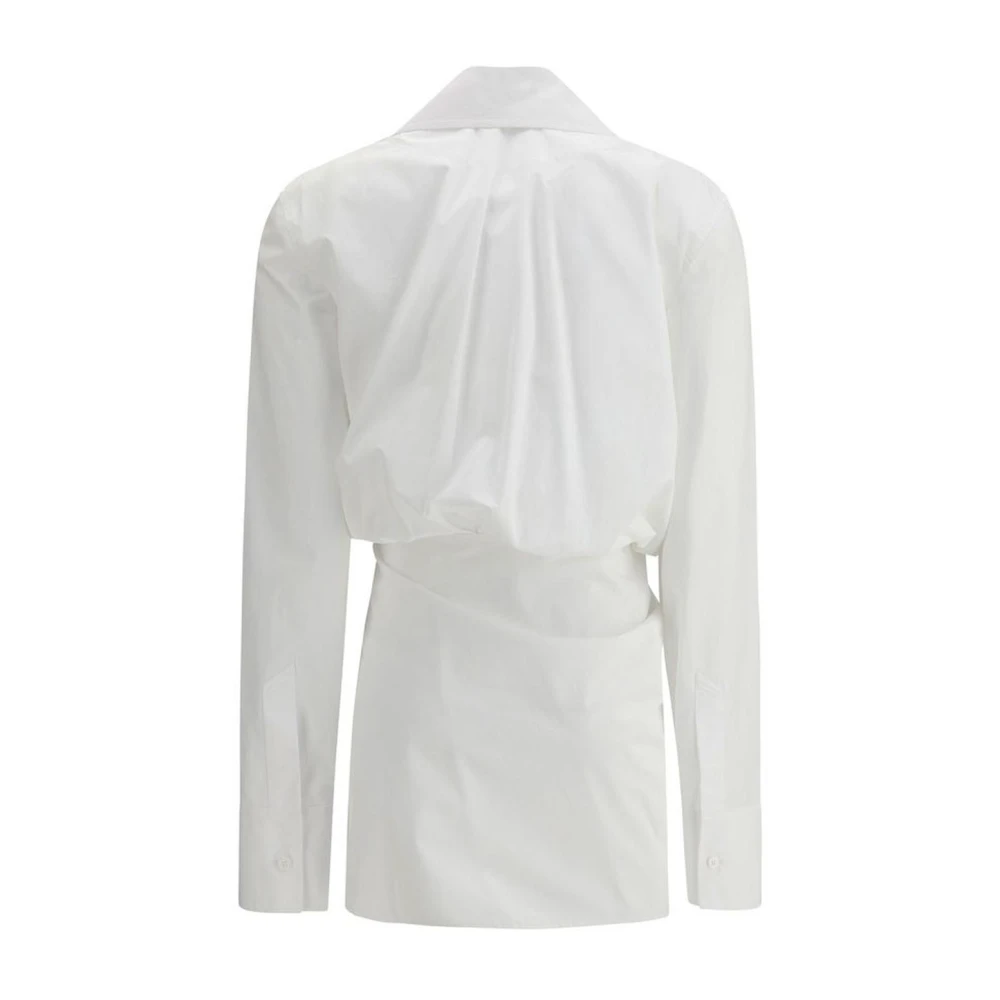 The Attico Katoenen Mini Jurk met V-Hals White Dames