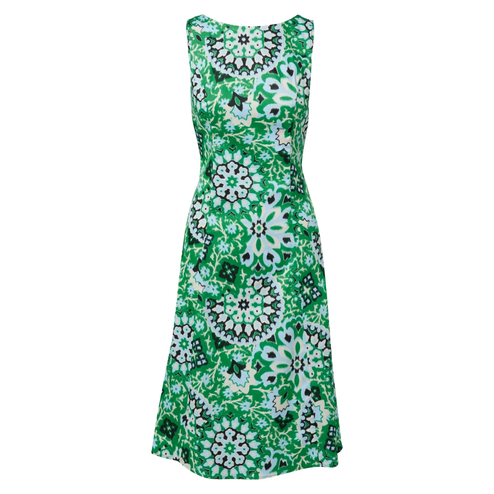 Comma Gedrukte katoenmix midi-jurk Green Dames