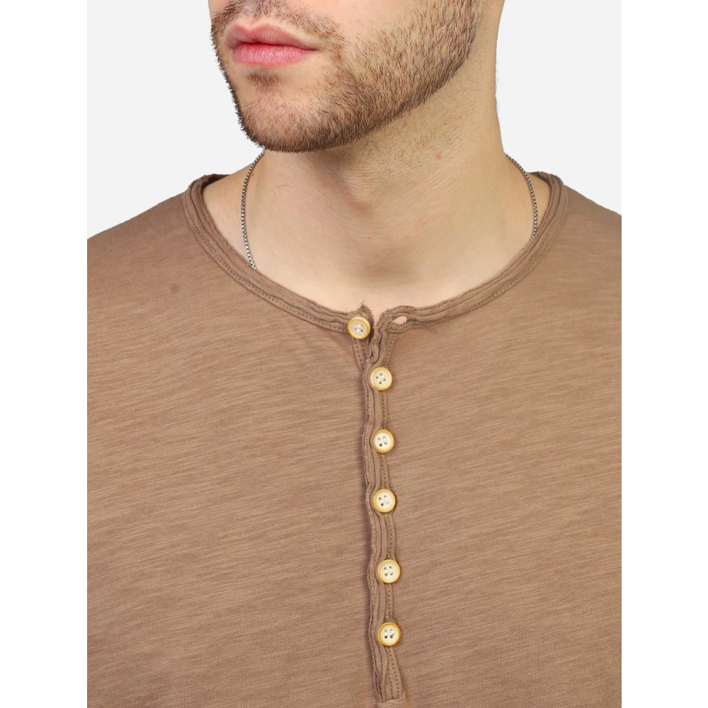 Gianni Lupo T-shirt met knopen Brown Heren