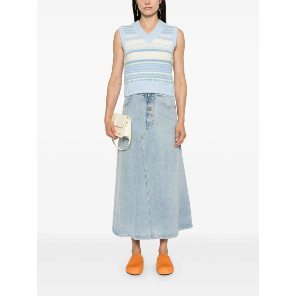 Ganni Gestreepte Mouwloze Trui Blue Dames