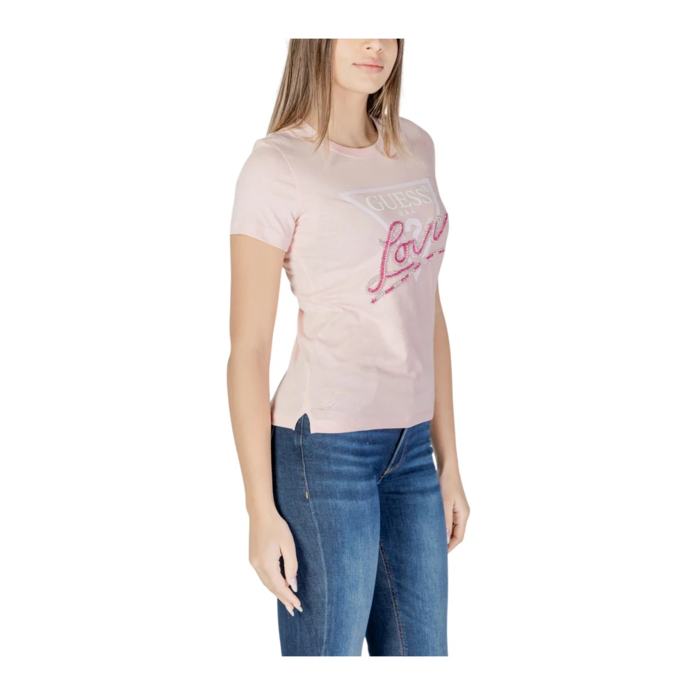 Guess Stijlvol Print Katoenen T-shirt Pink Dames