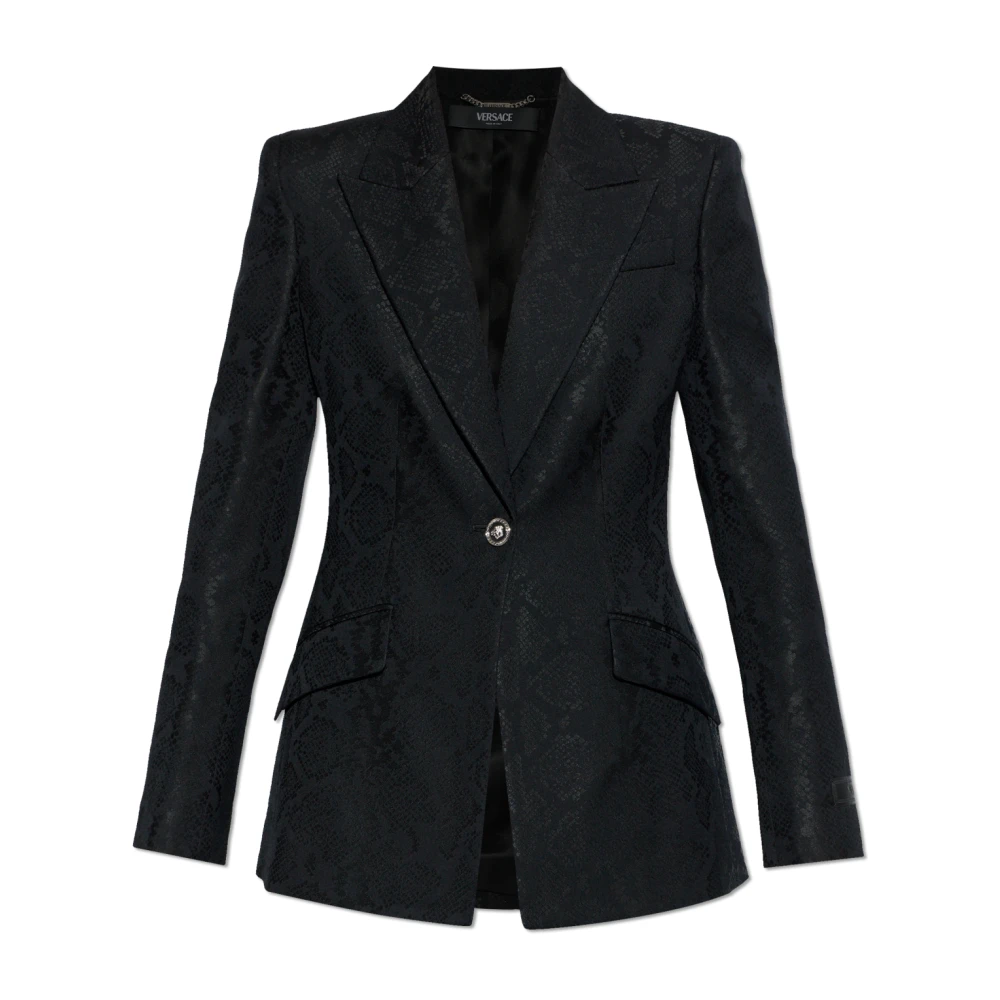 Versace Femme Noir Vestes, Taille: 36 Fr Blazer En Mélange De Laine À Jacquard Python