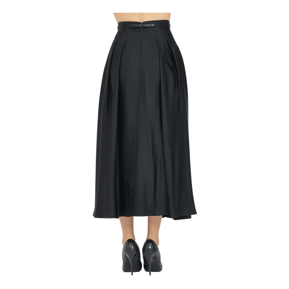 Elisabetta Franchi Zwarte Midi Rok met Gouden Riem Black Dames
