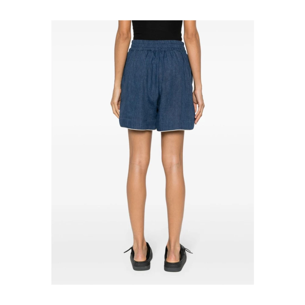 Palm Angels Blauwe Logo Patch Elastische Shorts Blue Dames