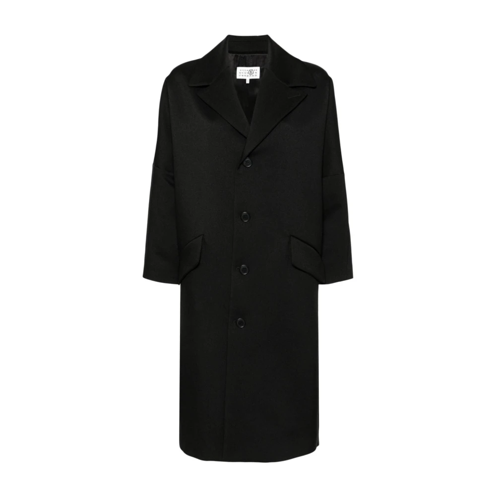 MM6 Maison Margiela Zwarte twill geweven jas Black Dames