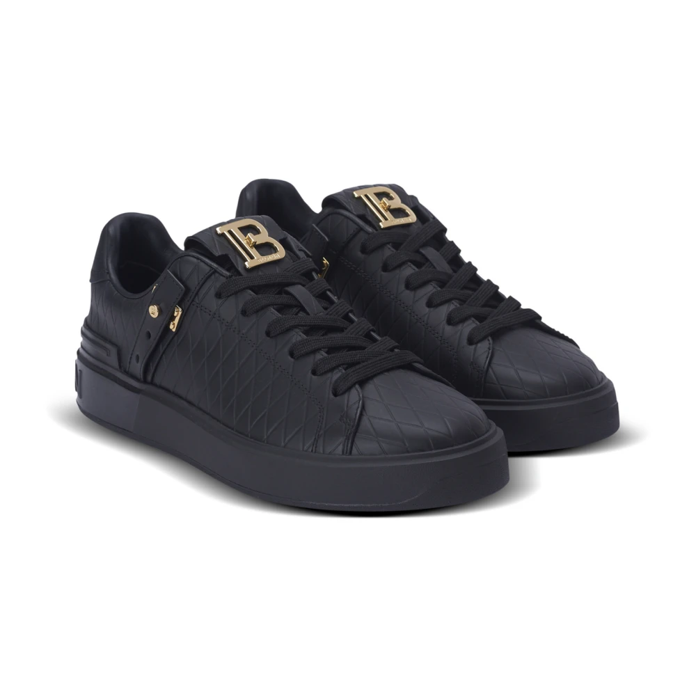 Balmain B-Court B-Buzz sneakers in reliëf kalfsleer Black Dames