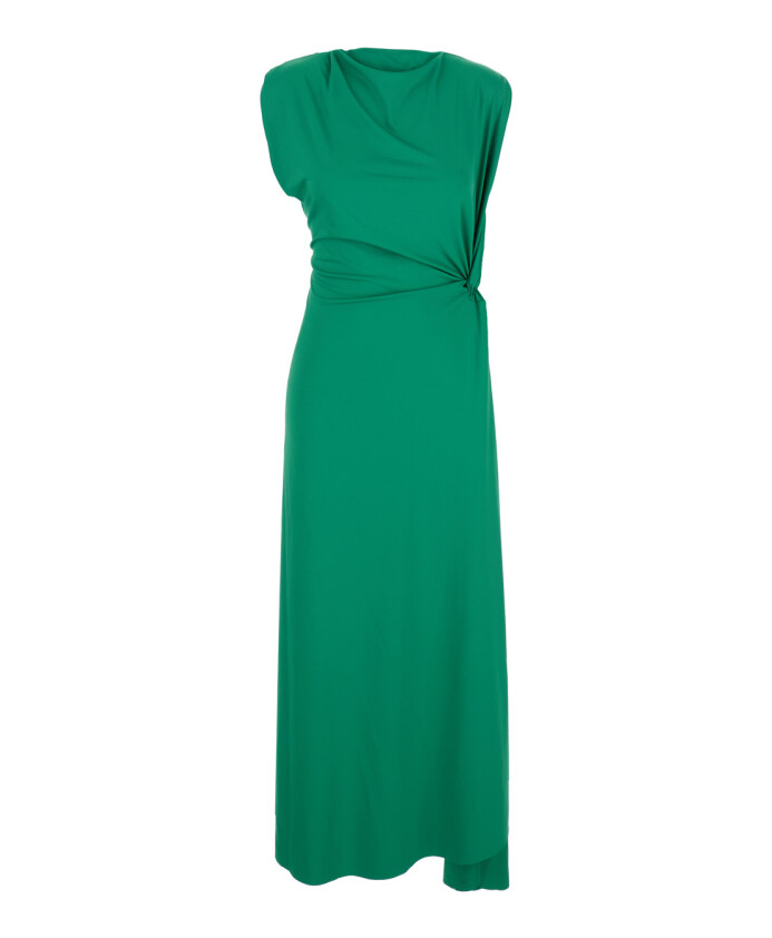 groene-geplooide-lange-jurk-vrouw