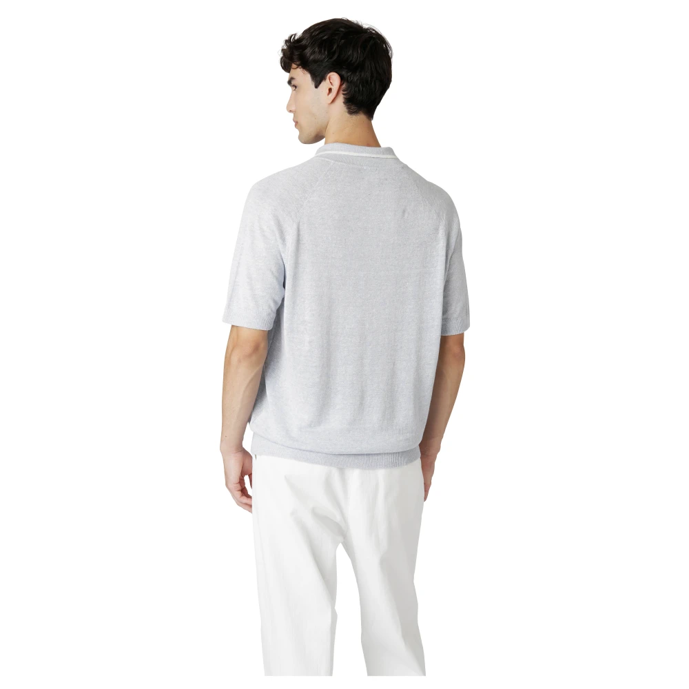 Eleventy Linnen Mouliné Raglan Polo Shirt Gray Heren